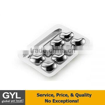 6 PCS Heart-shaped Stainless Steel Ice Stones, high quality stainless steel 304 ice cube, laser logo