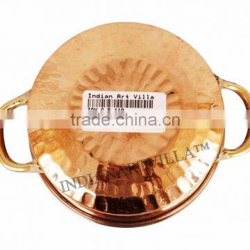 IndianArtVilla Royal Handmade Steel Copper Handi With Handle 350 ML - Serving Daal Curry Home Hotel Restaurant Tableware