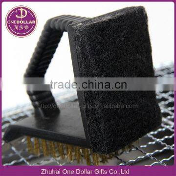 BBQ Grill Cleaning Brush with Copper Wire Bristles, Stainless Steel Scraper and Sponge Scrubber