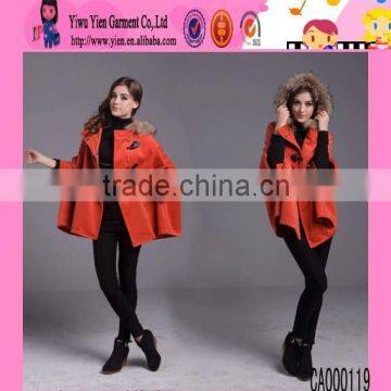 2015 Fashion Loose Europe Style Sexy Coat Long Sleeve Fur Collar Party Special Design Ladies Coat