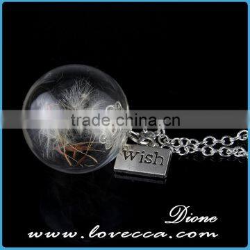 Alibaba hot selling creative Romantic glass cover dandelion seed necklace