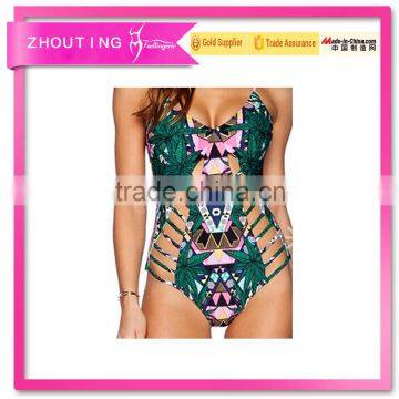 BSC084 Womens hot sex images one piece printing triangle bikini swimwear