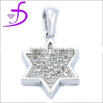 Micro pave setting six angle silver pendant