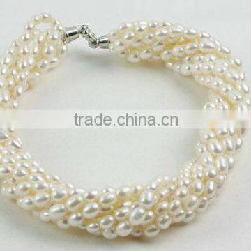 B grade white rice pearls-8 strings necklace