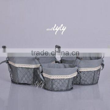 Interior Home Decor Round Grey Wire Mesh Storage Baskets