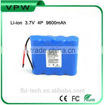 Rechargeable Li-ion battery pack 18650 3.7V 9600mAh for miner light mining lamp