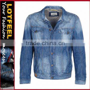 Mens Blue Denim Jacket Western Style Trucker Jacket Blue Stonewash (LOTJ263)