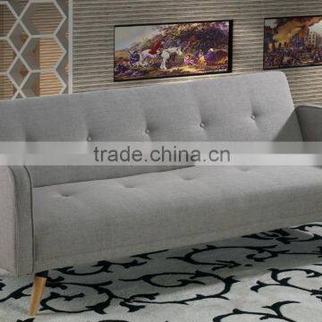 Grey fabric sofa bed with wood sofa leg