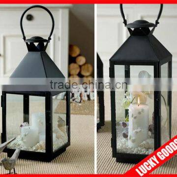 portable powder coating black hurricane lantern with transparent glass window