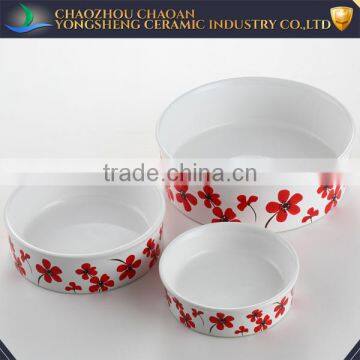 Red Flower Decal Pet Feeder, Ceramic Pet Bowl