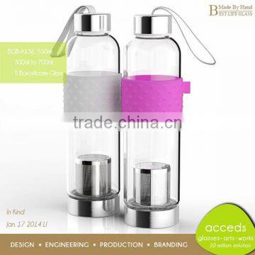 Creative Borosilicate BPA Free Tea Infuser Bottle Glass With Silicone