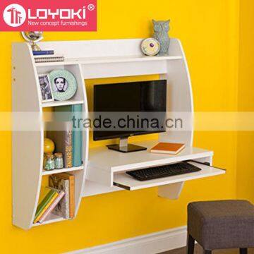 Floating Desk with Storage and Keyboard Tray living room wood table MDF wall mount desk