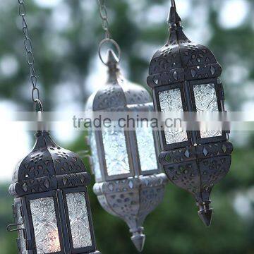 Morocco Europe White Iron Candlestick Hanging Ornaments Holders Multi Color Glass Wedding Candle Holder Free Shipping photo-2