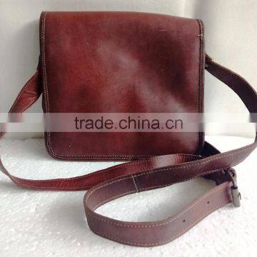 High Quality Handmade Vintage Double Stone Embossed Pure Goat Leather Sling Bag photo-2