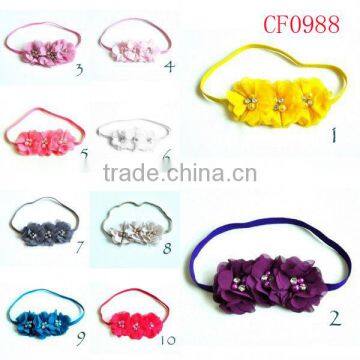 China manufacture custom cute 3 rose elastic satin flower heaband for baby