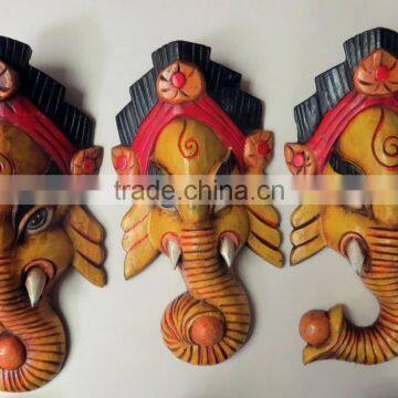 Hand Crafted Wooden Mask of Hindu Lord Ganesh Wall Hanging Made In Nepal