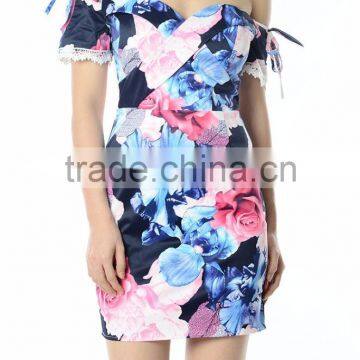 Guangzhou Woman Clothes Floral Print off Shoulder Dress Women Summer photo-6