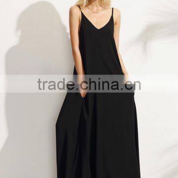 Woman Black Summer Sleeveless Spaghetti Strap Maxi Beach Shift Dress photo-2
