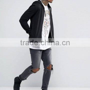 Custom With Drawstring Hood Side Slant Pockets Black Men's 100% Organic Cotton Casual Breathable Zip Open Hoodies photo-4