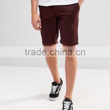 High Quality Latest Custom Side Slant Pockets Turn Up Hem Men's Brown Slim Fit 97% Cotton 3% Elastane Button Fly Fashion Shorts