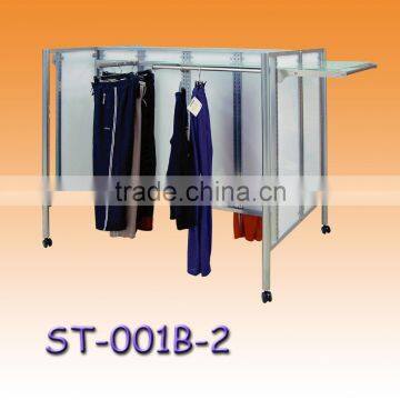 Double Hangrail Merchandiser With White Shelves Garment Display photo-3