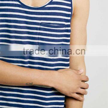 White and Navy Striped Custom Design Mens Gym Singlets photo-2