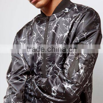 Fashion Design Custom Black Crackle Printing Bomber Jacket Oversized Dropped Shoulders Streetwear Mens Digital Print Jacket photo-5