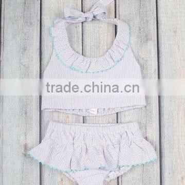 Wholesale Grils Monogrammed Seersucker Swimsuit Embroidered Baby Swimwear photo-2