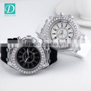 6 Colors Luminous Hand Rhinestone Silicone Strap Watch Lover's Watch photo-2