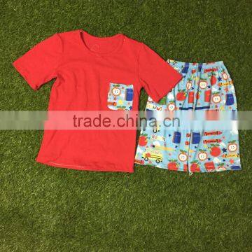 2016 Back to School Girl Boutique Clothing Set Red Apple and Green Stripes Girls Cotton Frock Designs With Pink Capris Outfit photo-5