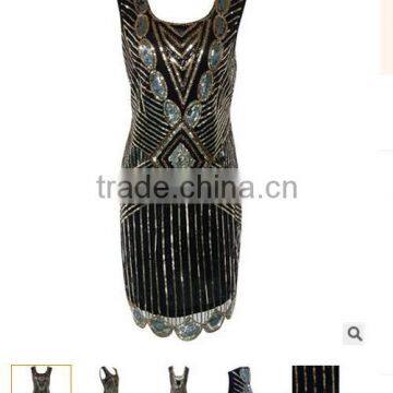 Walson Clothes Apparel Ladies Black Deluxe 20s Roaring 1920s Flapper Costume Sequin photo-2