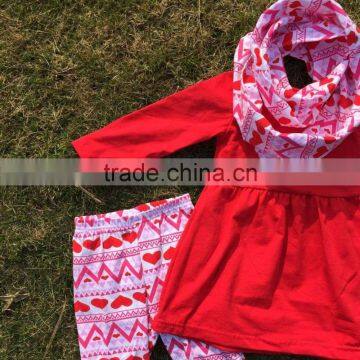 Cute Toddler V-days Girls Baby Kids Valentine Clothes Heart Top Pant New Design Hot Sell Boutique Red Sets photo-2