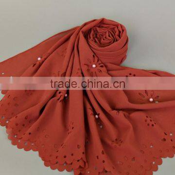 Pearl Chiffon Scarf New Bubble Towel Muslim Pearl Cut Flower Scarf Popular Scarf Selling photo-2