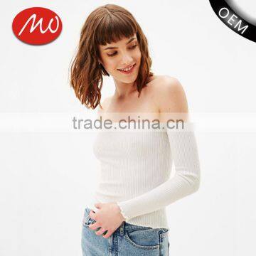 Wholesale Fully Fashioned Acylic Stylish Long Sleeve off the Shoulder Tight Sweater for Women