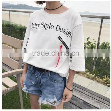 Oversized Loose Print Zip t Shirt for Girls photo-3