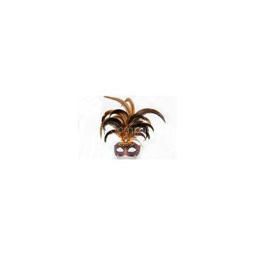 Decorative Carnival Venetian Masks , Hand Made Brown Feather Mask