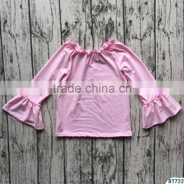 Newborn baby girl's raglan shirts long sleeve ruffle t shirt with elastic collar wholesale fall hot pink cotton kids tshirts