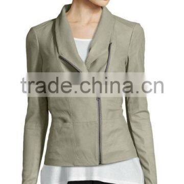 Rib Knit Asymmetrical Motorcycle Leather Jacket photo-2