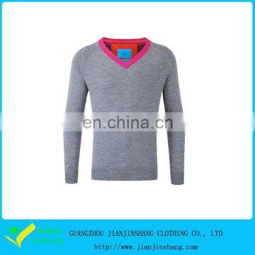 Customizable Contrast V Collar Raglan Sleeve Mens Golf Swaeter Knit Fabric