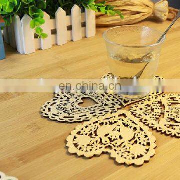 New Arrival Heart Design Hollow Out Cork Coaster wooden craft Home Decorations