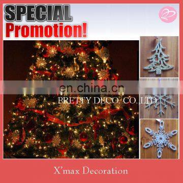 Silver Glitter Wood Christmas Tree and Snowflake Shaped Hanging Decorations