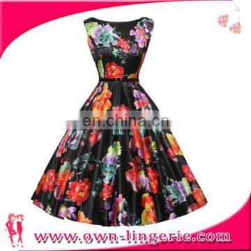Wholesale Price Factory 1950s Vintage Floral Swing Dress For Ladies