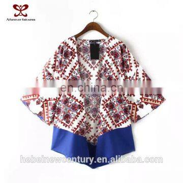 2015 Autumn fashion dress women kimono national wind orientation printing color stitching cardigan female wear ladies clothing