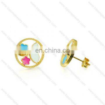 Beautiful elegant stud round earring with colorful flowers popualr