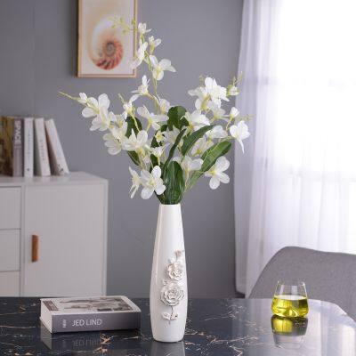 European Style Small Hole Hand Made Flower Gilded Tall Large Ceramic Vase For Showroom Office