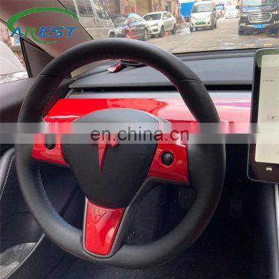 3pcs Glaze red color for Tesla accessories Model 3 Model Y Steering wheel patch decoration Interior Modified