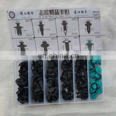 120PCS 8kinds wholesale Auto plastic fasteners kit with clips removal tool and quality auto clips