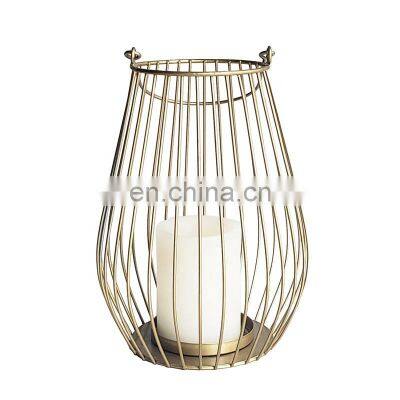 Geometric wedding gold trim candle holder hanging iron wire brass lantern candle holder