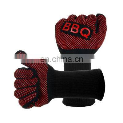 Factory Price Extreme Heat Proof Double Layer Silicone Grip Heat Resistant BBQ Gloves