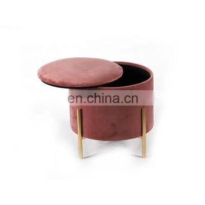 Luxurious Fashion Restaurant Brown Mdf Velvet Fabric Foam Iron Sitting Stool For Storage Box